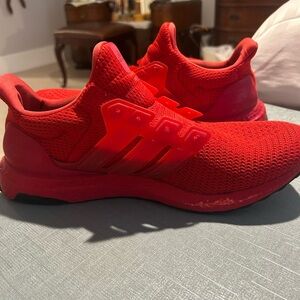 Adidas Red Sneakers with Knit Upper and Cushioned Sole